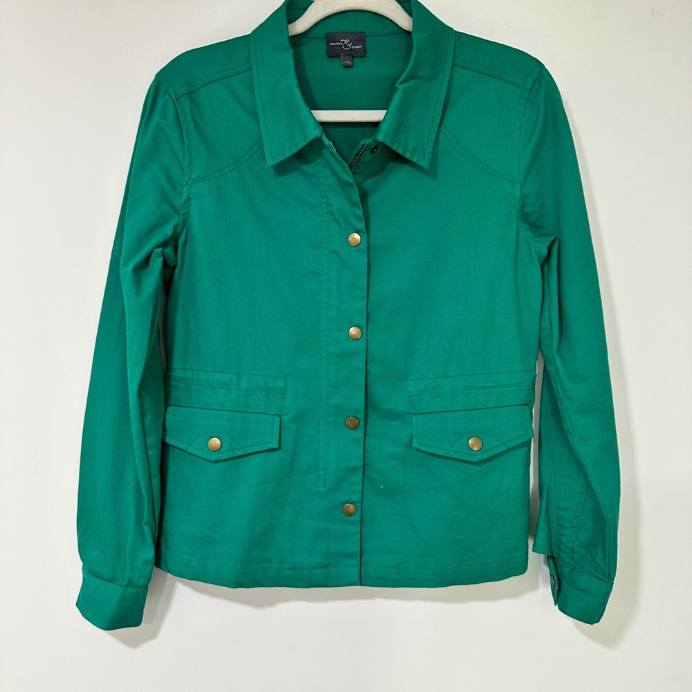 Market & Spruce Utility Jacket Womens L Green Cotton Blend Zip Snap Gorpcore